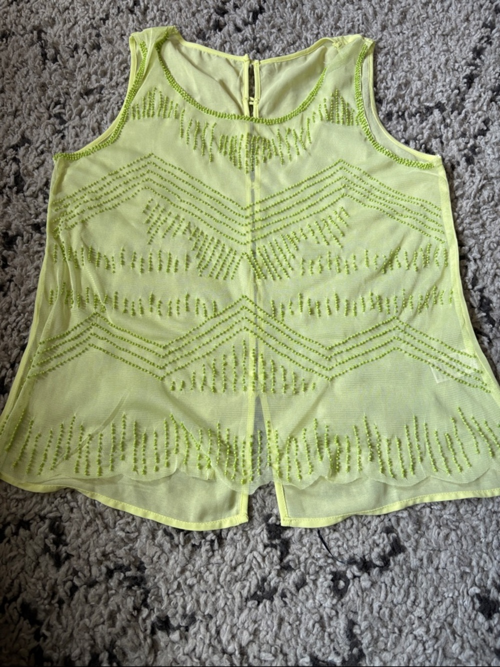Sheer Embellished Tank Top - Yellow